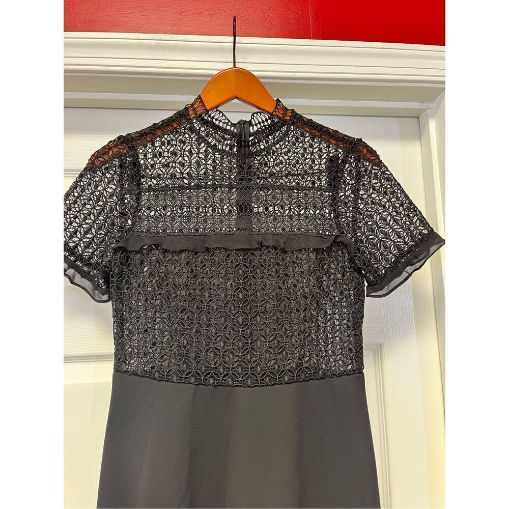 Zara Black Sheer Crochet Lace Too Skater Dress sz M EUC